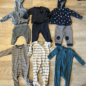 Sweat sets lot and three footie sleepers 9pieces 3-6 months